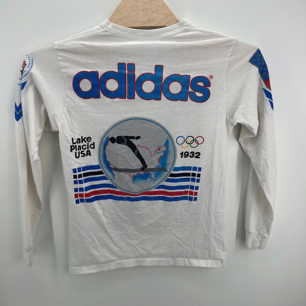 Adidas Olympic Winter Games 1980 Mens M White Vintage Long Sleeve Graphic Tee - Picture 3 of 9